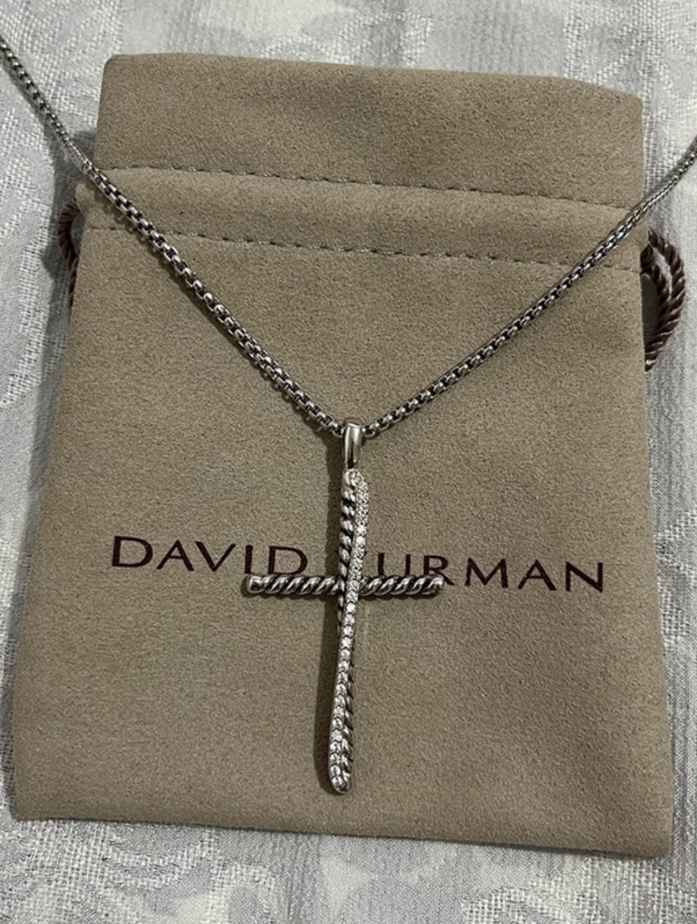 🤩David Yurman Crossover Cross Pendant Necklace in Sterling Silver with Diamonds